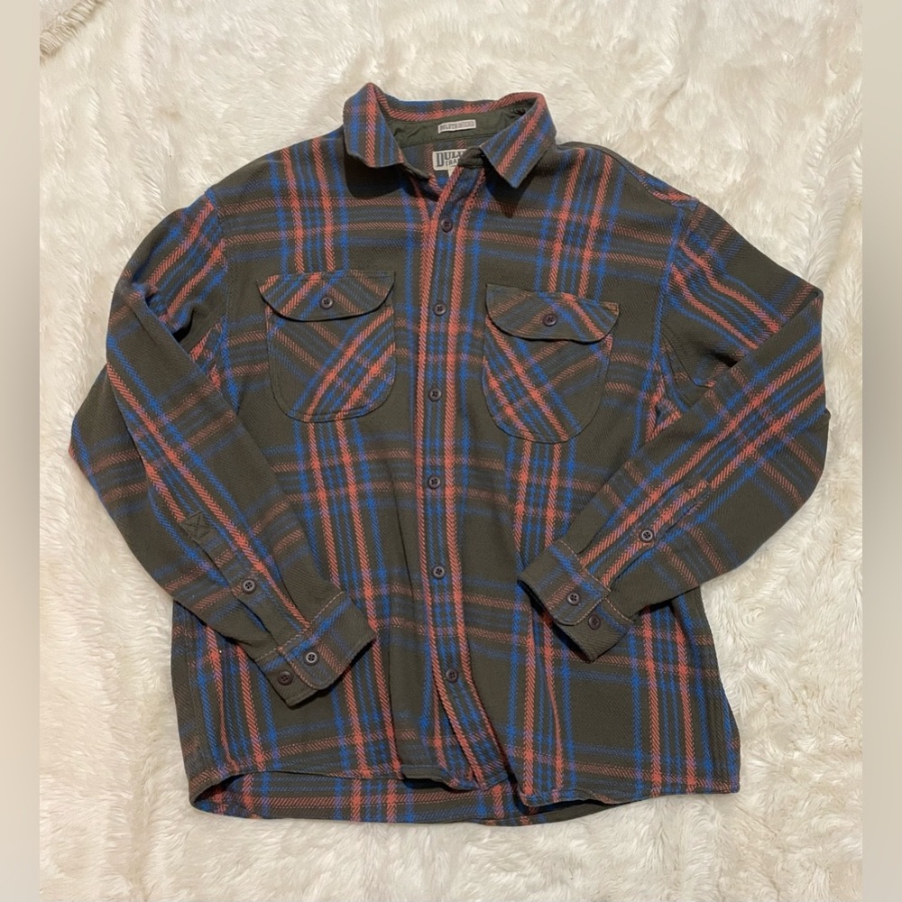 NEW Duluth Trading Co. Woodsy Long Sleeve Shirt, Green / Orange / Blue, Men’s XL